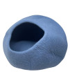 100% Natural Wool Large Cat Cave - Handmade Premium Shaped Felt - Makes Great Covered Cat House and Bed for Kitty. for Indoor Cozy Hideaway. Large Pod Soft Hooded Bed Area. (Ocean Blue)