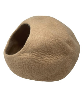 100% Natural Wool Large Cat Cave - Handmade Premium Shaped Felt - Makes Great Covered Cat House and Bed for Kitty. for Indoor Cozy Hideaway. Large Pod Soft Hooded Bed Area. (Peachy)