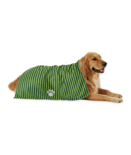 Bone Dry Pet Grooming Towel Collection Absorbent Microfiber X-Large, 41x23.5, Striped Hunter Green