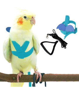 Dnoifne Pet Parrot Bird Harness and Leash, Adjustable Training Design Anti-Bite, Bird Nylon Rope with cute Wing for Parrots, Suitable for Scarlet, Keck, Mini Macaw and Same Size Birds (Light Blue)