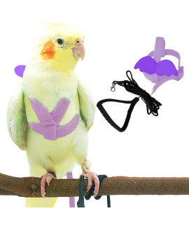 Dnoifne Pet Parrot Bird Harness and Leash, Adjustable Training Design Anti-Bite, Bird Nylon Rope with cute Wing for Parrots, Suitable for Scarlet, Keck, Mini Macaw and Same Size Birds (Light Purple)