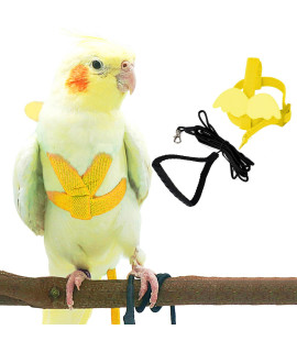 Dnoifne Pet Parrot Bird Harness and Leash, Adjustable Training Design Anti-Bite, Bird Nylon Rope with cute Wing for Parrots, Suitable for Scarlet, Keck, Mini Macaw and Same Size Birds (Yellow)