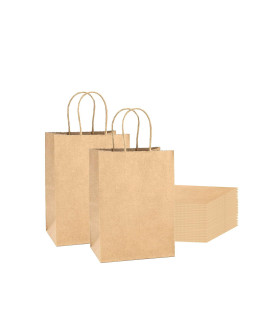 Kraft Brown Paper gift Bags With Handles 575Ax375Ax8 Bulk Pack 100 Brown Small gift Bags Kraft Bags For gifts, Party, Shopping Bulk Pack great For Retail And Merchandise