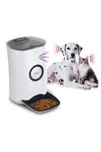 Rosewill Automatic Pet Feeder Food Dispenser for cat or Dog, Up to 65 lbs of Dry Food with Alarm, Portion control & Voice Recorder, Programmable, USB & Battery Powered, White - (RPPF-21001)