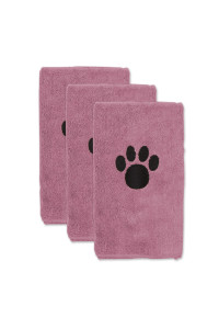 Bone Dry Pet Grooming Towel Collection Absorbent Microfiber Drying Set, 15x30", Embroidered Rose, 3 Count