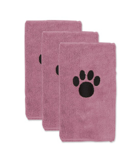 Bone Dry Pet Grooming Towel Collection Absorbent Microfiber Drying Set, 15x30", Embroidered Rose, 3 Count