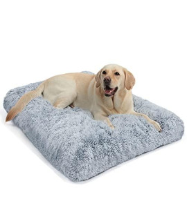 WAYIMPRESS Large Dog Crate Bed Crate Pad Mat for Medium Small Dogs&Cats,Fulffy Faux Fur Kennel Pad Comfy Self Warming Non-Slip Dog Beds for Sleeping and Anti Anxiety (48x29x5.1 Inch, Grey)