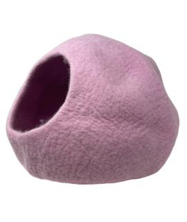 iPrimio 100 Natural Wool Eco-Friendly cat Kitten cave Bed - cozy House Indoor Bed for cats Kittens - Pet Felt cat cave, cushion, cove, Nest, Hideout, Hideaway, Tent, Tunnel Beds (Furry Pink)