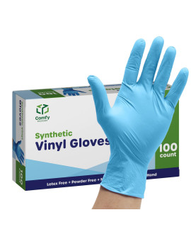 Synthetic Vinyl Blend Disposable Plastic gloves 100 count] Powder Latex Free, Non-Sterile - Large