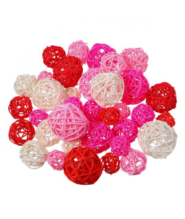 36 Pcs Wicker Rattan Balls Decorative Balls For Centerpiece Bowls Orbs Vase Fillers For Spring Summer Craft, Wedding Party, Potpourri Decoration, 4 Sizes (White, Pink, Rose, Red)