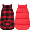 Malier Dog Winter Coat, Reversible Classic Plaid Waterproof Dog Winter Jacket Warm Dog Vest With Pocket, Cold Weather Windproof Dog Clothes Coat Apparel For Small Medium Large Dogs (Red, Large)