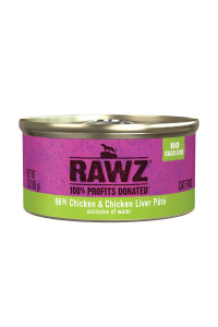 Rawz Natural Premium Pate Canned Cat Wet Food - Made with Real Meat Ingredients No BPA or Gums -3 oz Cans (Case Pack of 18) (Chicken)