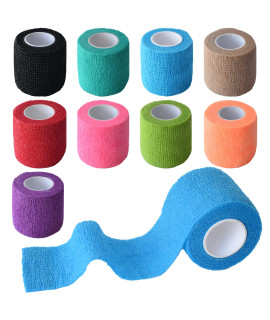 Gondiane 9 Pack 2 x 5 Yards Self Adhesive Bandage Wrap Self Stick Wrap for Ankle, Wrist, Finger, Sports, Breathable Cohesive Vet Tape for Pets (Multi Colors)