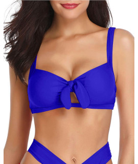 Tempt Me Women Royal Blue Bikini Tops Push Up Swim Top Front Tie Knot Bathing Suit Top Padded Swimsuit Top Only M