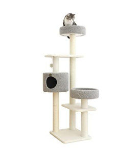 MOHAN 0801b Large Cat Tree Condo Tower Modern Beige Grey Carpet for Large Adult Cat Scratching Indoor Cats