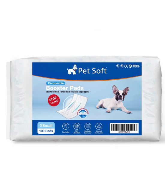 Pet Soft Dog Diaper Liners - Disposable Dog Diaper Booster Pads for Male & Female Dogs fit Most Dog Wraps and Belly Bands Up-Graded (Blue, XS-100ct)