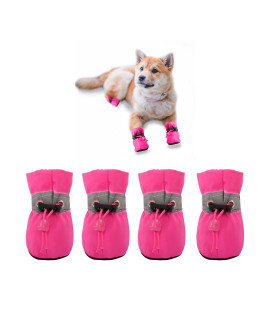 Yaodhaod Dog Shoes For Small Dogs Anti-Slip Dogs Boots & Paw Protector With Reflective Straps Winter Snow Puppy Booties, Cat Dog Shoes For Small And Medium Pets 4Pcs (Size 7, Pink)