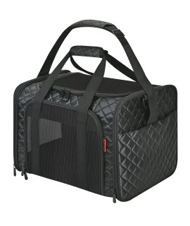 SUPPETS Pet Carrier Airline Approved Cat Carrier Breathable Mesh Pet Travel Carrier for Small Medium Cats Dogs with Washable Portable Bed,Removable Shoulder Strap,Black Diamond(Medium)