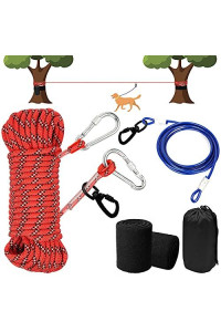 jenico Dog Tie Out Cable for Camping - 70ft Portable Reflective Overhead Trolley System with 10FT Runner Lead for Dogs up to 300lbs - Dog Leash for Yard Camping | Parks | Outdoor Events