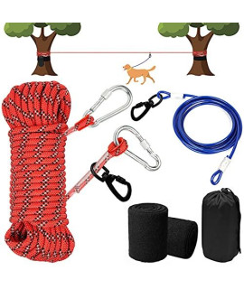 jenico Dog Tie Out Cable for Camping - 70ft Portable Reflective Overhead Trolley System with 10FT Runner Lead for Dogs up to 300lbs - Dog Leash for Yard Camping | Parks | Outdoor Events