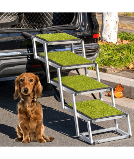 Dog Stairs For Large Dogs,Foldable Pet Ramps With Artificial Grass, Lightweight Aluminum Pet Ladder Dog Car Steps With Fake Grass Surface For High Beds, Trucks, Cars And Suv, Supports Up To 200 Lbs