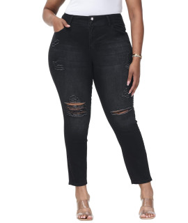 Gboomo Womens Plus Size Skinny Jeans Stretchy High Waisted Ankle Jean Black 24W