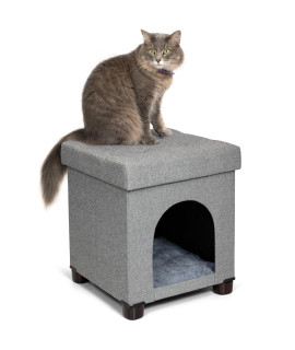 BIRDROCK HOME Pet House Ottoman - Cube - Cat or Dog Furniture Bed - Footstool - Extra Seat - Cozy Condo Cave - Grey (Standard)