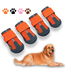 XSY&G Dog Boots,Waterproof Dog Shoes,Dog Booties with Reflective Strips Rugged Anti-Slip Sole and Skid-Proof,Outdoor Dog Shoes for Medium Large Dogs 4Pcs Orange-Size 8