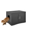 Designer Cat Washroom Storage Bench Cat Litter Box Enclosure Furniture Box House with Table, Spacious Storage, Easy Assembly, Fit Most of Litter Box (Black)
