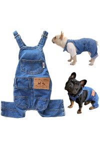 Dog Shirts Clothes Denim Overalls, Pet Jeans Onesies Apparel, Puppy Jean Jacket Sling Jumpsuit Costumes, Fashion Comfortable Blue Pants Clothing for Small Medium Dogs Cats Boy Girl (Blue, Large)