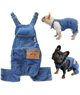 Dog Shirts Clothes Denim Overalls, Pet Jeans Onesies Apparel, Puppy Jean Jacket Sling Jumpsuit Costumes, Fashion Comfortable Blue Pants Clothing for Small Medium Dogs Cats Boy Girl (Blue, Large)