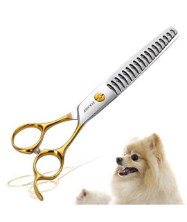 FOGOSP 18-Teeth Thinning Shears for Dogs 6.75" Professional Chunker Shears for Dogs with Offset Handle Quickly Thinning Thick Coat Grooming Scissors for Dogs(Chunker, Gold)