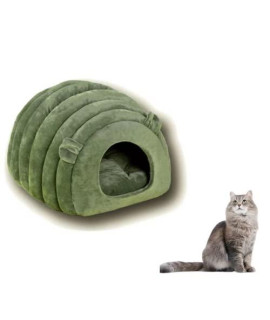 SSDH Cat Nest Semi-Enclosed Warm Autumn and Winter Cat Bed Plush Pet Cat Nest for Pets to Warm Home in Winter (M,Green)