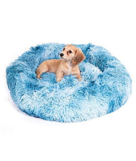 Calming Dog Beds | Cozy and Round-Shaped with Non-Skid Pad | Machine Washable, Fluffy and Ultra Soft Pet Cushion Bed 40'' - Frost Blue