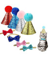 christmas Pet Party Jazz Hat and Blingbling Bow Tie Breakaway collar Set, Adjustable Headband for Kitten Puppy Small Dogs cats (4Rd-Blu-Pk-LB)