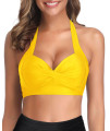 Tempt Me Women Neon Yellow Bikini Top Push Up Swim Top Halter Retro Bathing Suit Top Padded Swimsuit Top Only M