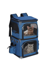 HOVONO Double-compartment Pet carrier Backpack for Small cats and Dogs, cat Travel carrier for 2 cats, Perfect for TravelingHiking camping, Blue