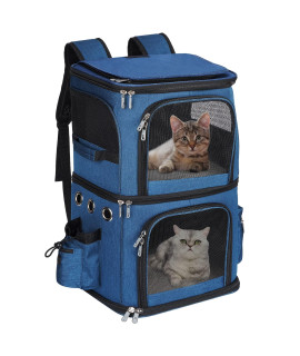 HOVONO Double-compartment Pet carrier Backpack for Small cats and Dogs, cat Travel carrier for 2 cats, Perfect for TravelingHiking camping, Blue