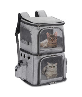 HOVONO Double-Compartment Pet Carrier Backpack for Small Cats and Dogs, Cat Travel Carrier for 2 Cats, Perfect for Traveling/Hiking /Camping, Grey