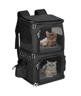 HOVONO Double-compartment Pet carrier Backpack for Small cats and Dogs, cat Travel carrier for 2 cats, Perfect for TravelingHiking camping, Black