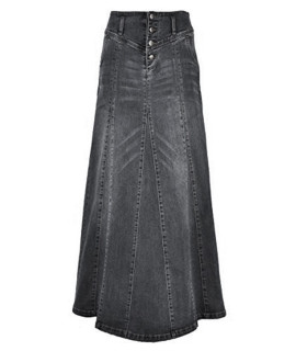 cHARTOU Womens Retro Exposure Button-Fly Packaged Hip A-Line Maxi Long Denim Skirt (XX-Large, grey)