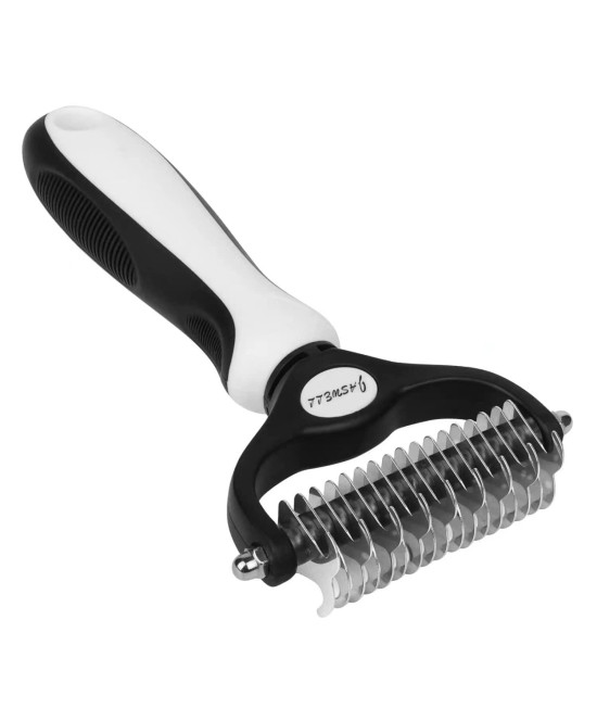 JASWELL Pet Grooming Brush- 2 Sided Undercoat Rake for Dogs &Cats-Safe and Effective Dematting Comb for Mats&Tangles Removing-No More Nasty Shedding or Flying Hair