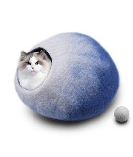 Philojoy Wool Cat Cave Bed,Premium Felt Cat Covered Beds,Large Cat Nest Bed for Indoor Cats and Kittens,Cat House with Wool Ball,Handmade 100% Natural Eco-Friendly Merino Wool Cat Sleep Bed (Blue)