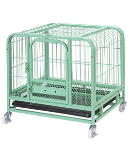 Jongee Heavy Duty Dog Crate Cage Strong Green Metal Dog Kennel with Wheels and Tray for Indoor Outdoor Small Dog, 24 inch