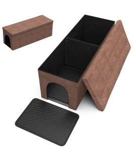 Pathosio Pets Cat Litter Box Furniture Hidden Litter Box Enclosure - Footstool Hidden Cat Litter Box With Waterproof Mat, Modern Cat Litter Box Enclosure For Large Cats & All Cat Sizes - Brown, Large