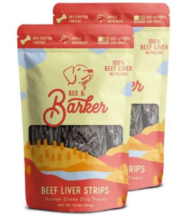 Beg & Barker Beef Liver Jerky for Dogs (10 oz, Pack of 2) - Dog Training Treats - Natural Dog Treats Made in The USA - Grain Free, Diabetic-Friendly, High Protein, Sugar-Free