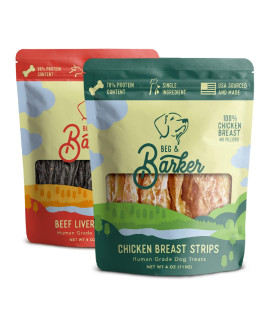 Beg & Barker Jerky for Dogs - Dog Training Treats - Natural Dog Treats Made in The USA - Grain Free, Diabetic-Friendly, High Protein, Sugar-Free (Chicken & Liver, 4 Ounce (Pack of 2))