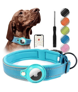Reflective Airtag Dog Collar, Heavy Duty Apple Air Tag Dog Collar, Padded Pet Collar With 2022 Updated Airtag Dog Collar Holder Case, Adjustable For Small Medium Large Breeds
