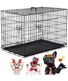 Tyyps Large Dog Crate for Medium Large Dogs, 42 inch Dog Cage Metal Welded Wire Pet Crate with Plastic Tray and Handle Pet Dog Kennel Outdoor Indoor Double-Door Folding Dog Kennel Furniture, Black