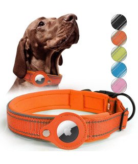 Reflective Airtag Dog Collar, Heavy Duty Apple Air Tag Dog Collar, Padded Pet Collar With 2022 Updated Airtag Dog Collar Holder Case, Adjustable For Small Medium Large Breeds, X-Large